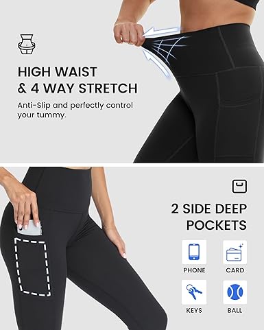 KULTURA® Soft Slim-Fit Black Tights with Side Pockets – Stretchy, Stylish Leggings for Yoga, Gym, Casual & Daily Wear